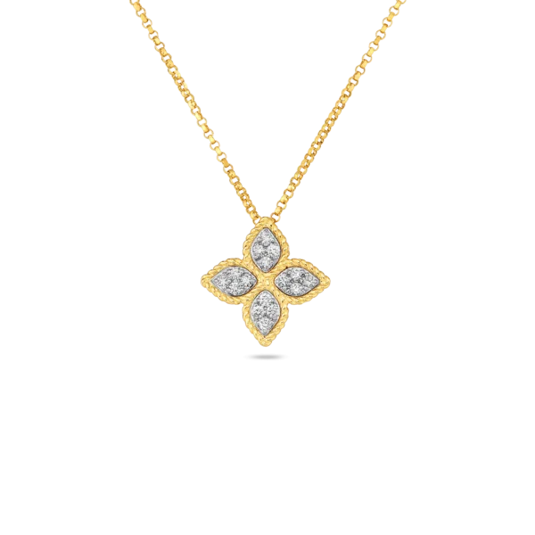 Multi-Layer Chain Necklace-18K YELLOW/WHITE GOLD PRINCESS FLOWER MEDIUM DIAMOND NECKLACE