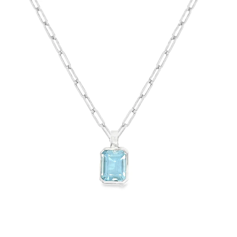 Crystal Pendant for Necklace-Emerald Cut Aquamarine Pendant