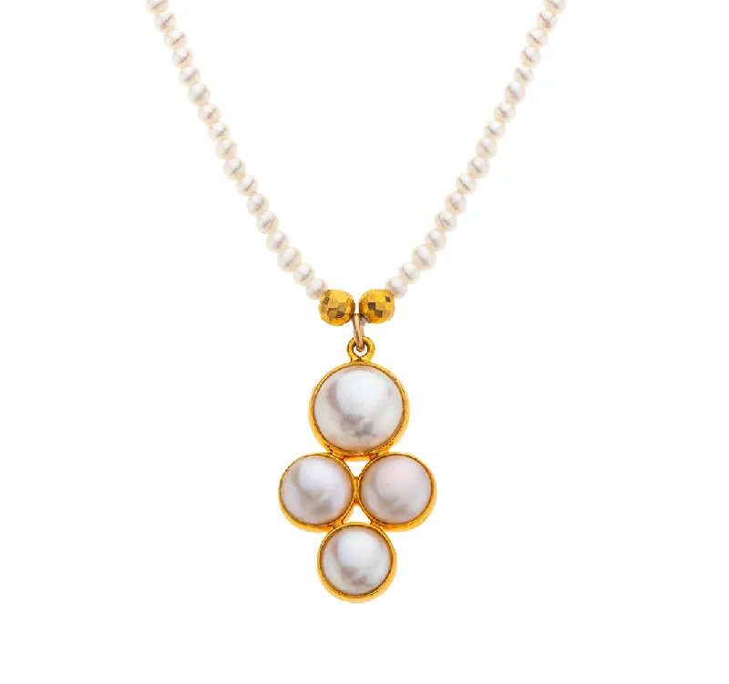 Custom Gemstone Necklace-Nava Zahavi Yellow Gols Pearl Clover Necklace