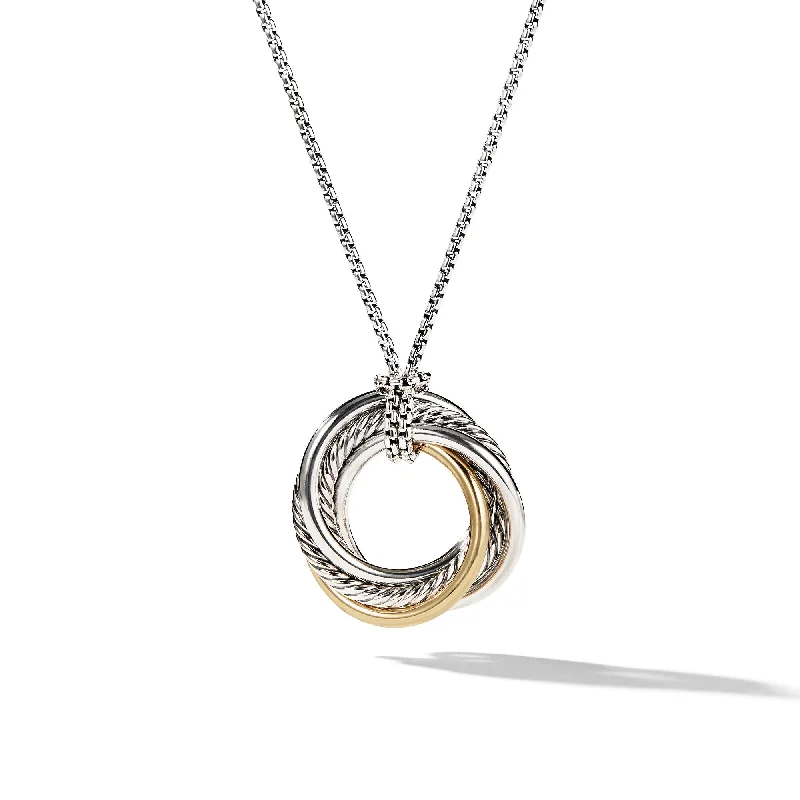 Modern Bar Necklace-Crossover Pendant Necklace in Sterling Silver with 14K Yellow Gold\, 28mm