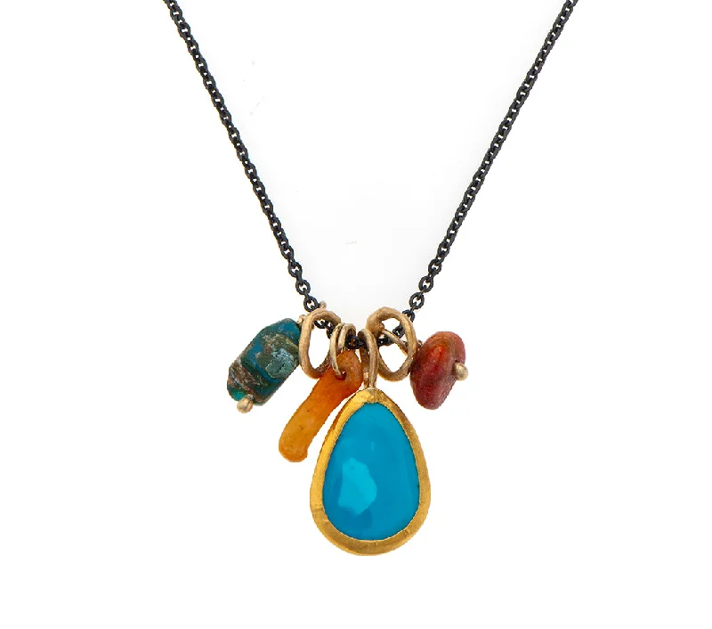 Designer Pendant Necklace-Nava Zahavi Yellow Gold Turquoise and Coral Necklace