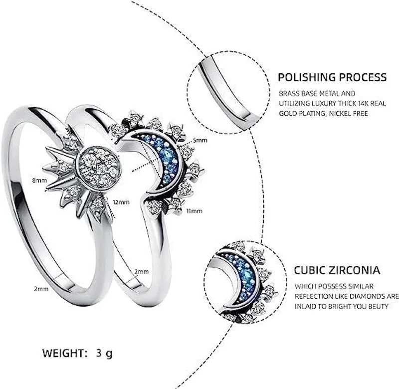 Three Stone Engagement Ring-Wholesale Jewelry Retro Exaggerated Simple Style Sun Moon Alloy Artificial Rhinestones Gold Plated Silver Plated Plating Inlay Rings