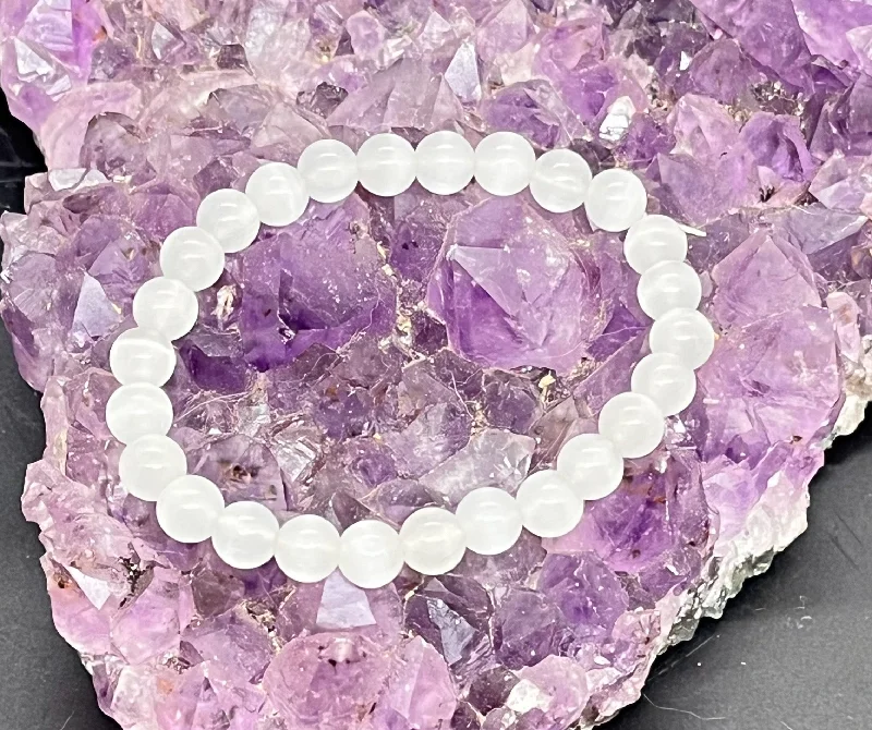 Women's Custom Charm Bracelet-Selenite 8 mm Stretchy Bracelet