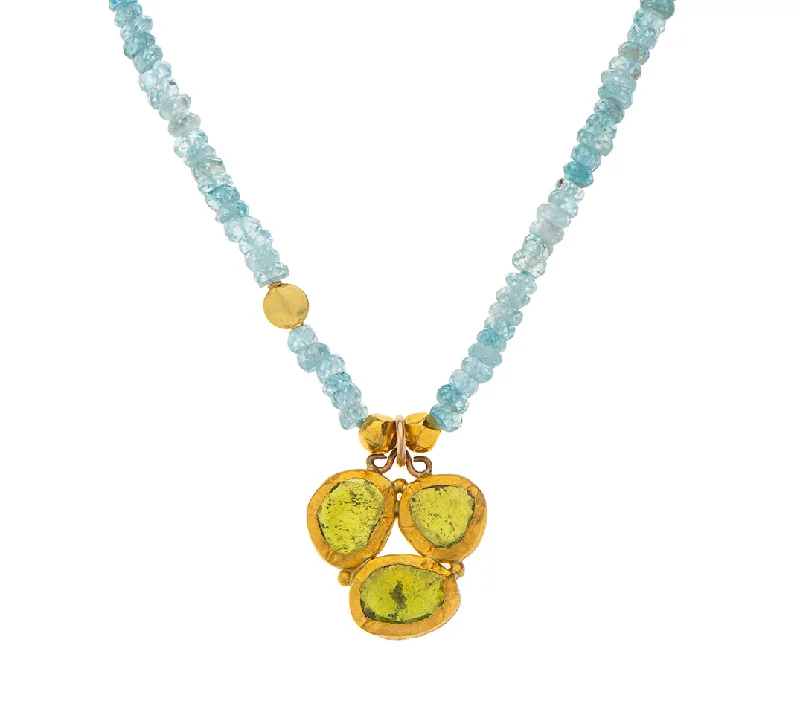 Gold Twist Necklace-Nava Zahavi Aquamarine and Tourmaline Cluster Yellow Gold Necklace