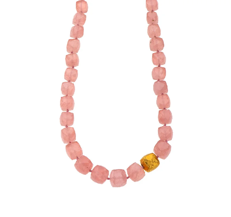 Beaded Choker Necklace-Nava Zahavi Yellow Gold Rose Quartz Necklace