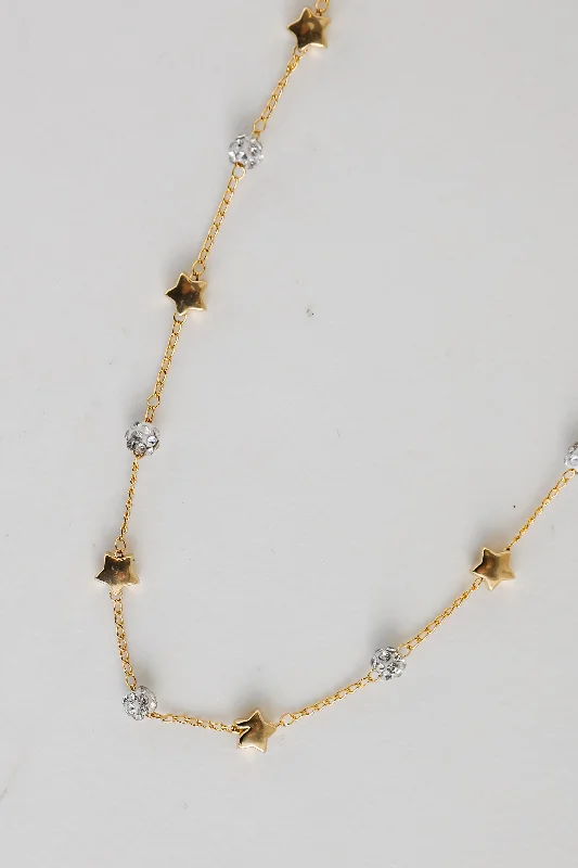 Crystal Charm Necklace-Rosie Gold Star + Rhinestone Charm Necklace