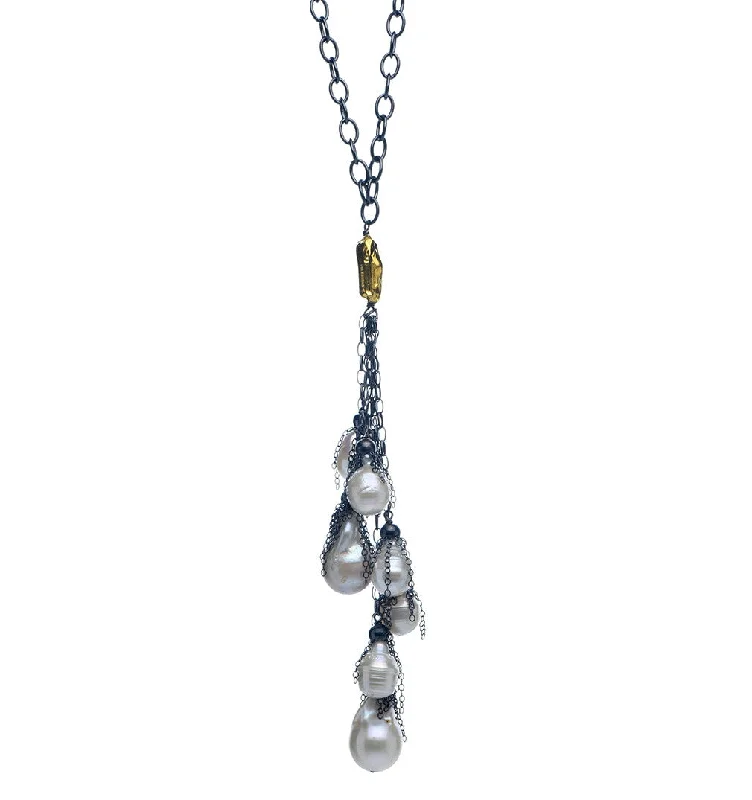 Fashion Gemstone Necklace-Nava Zahavi Fresh Water Pearl Falls Necklace