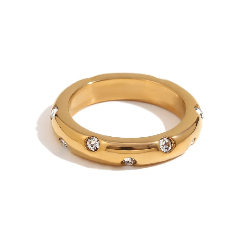 Round Diamond Plain Ring - Gold White - Size 6