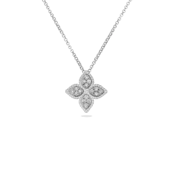 Natural Stone Pendant for Necklace-18K GOLD PRINCESS FLOWER SMALL DIAMOND NECKLACE