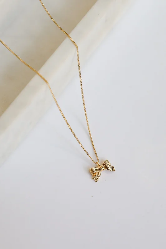 Silver Chain Necklace-Gemma Gold Bow Charm Necklace