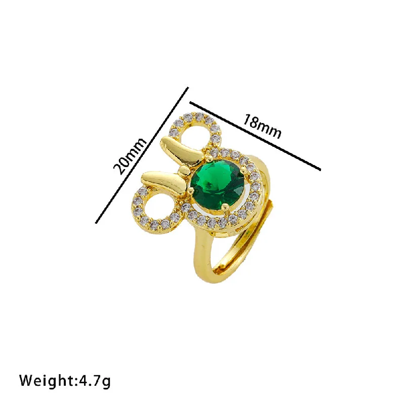 524 Gold Green Zirconia Mickey Ring