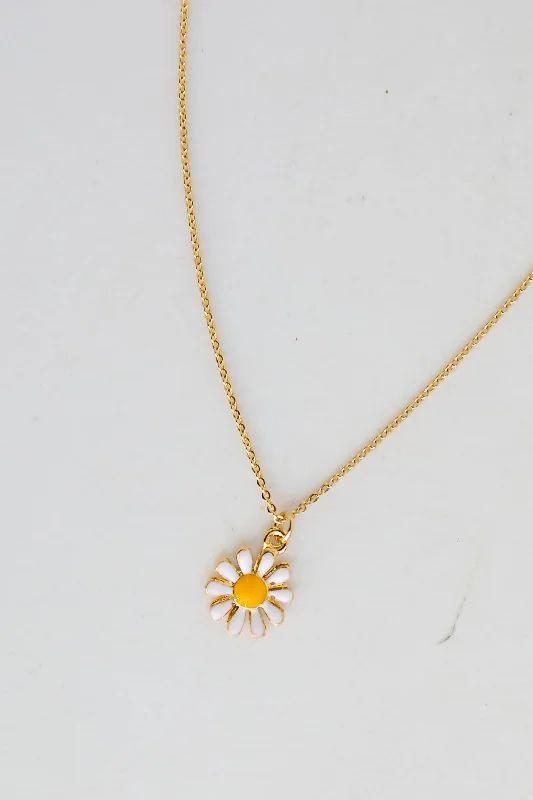 Bright Sapphire Necklace-FINAL SALE - Kenna Gold Daisy Charm Necklace