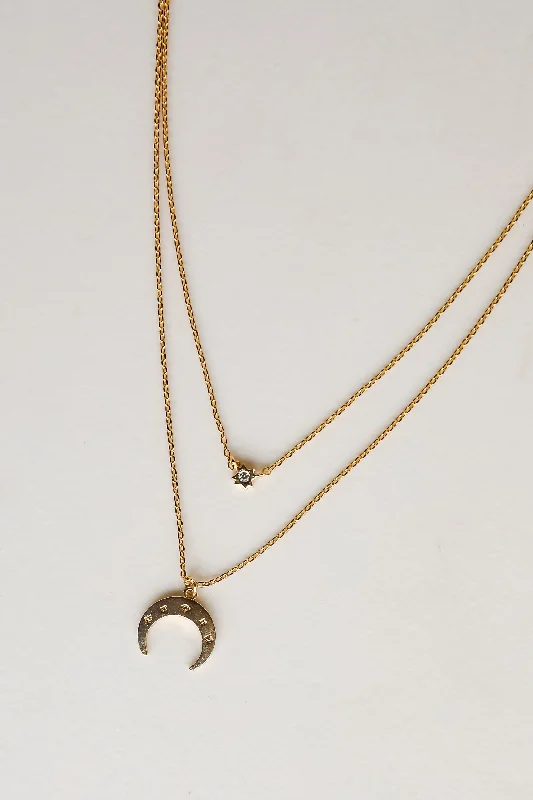 Natural Stone Pendant Necklace-Sami Gold Crescent Horn Layered Necklace