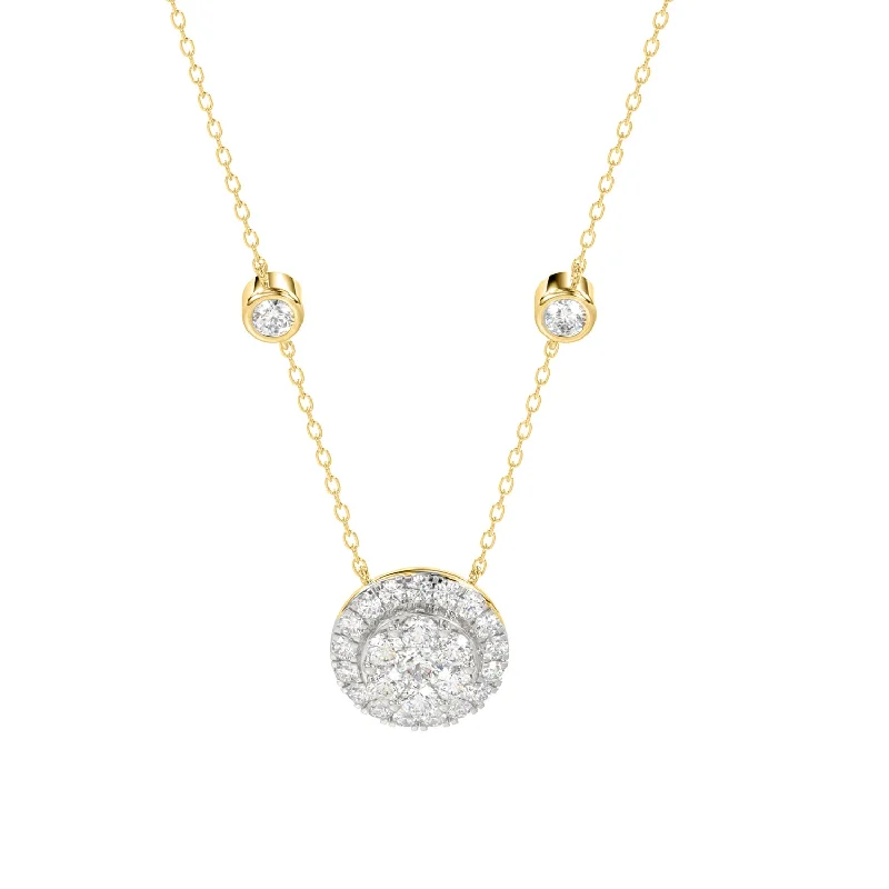 Custom Silver Bar Necklace-LADIES NECKLACES 0.33CT ROUND DIAMOND 14K YELLOW GOLD