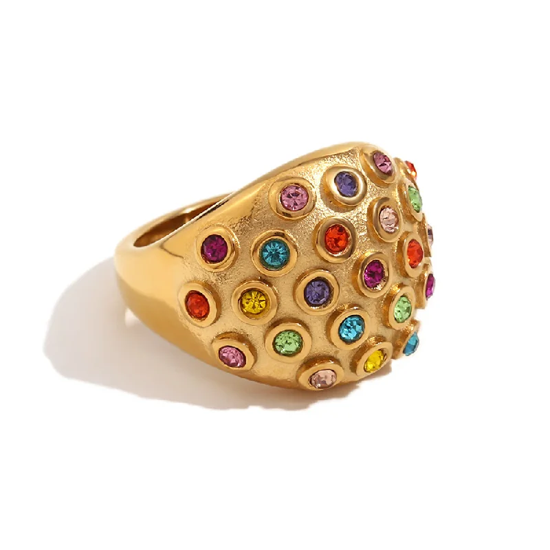 Bubble Zircon Round Top Ring - Gold Colored Diamond No. 6