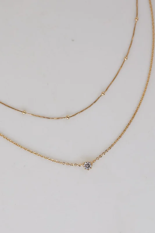 Simple Bar Pendant Necklace-Dakota Gold Layered Chain Necklace