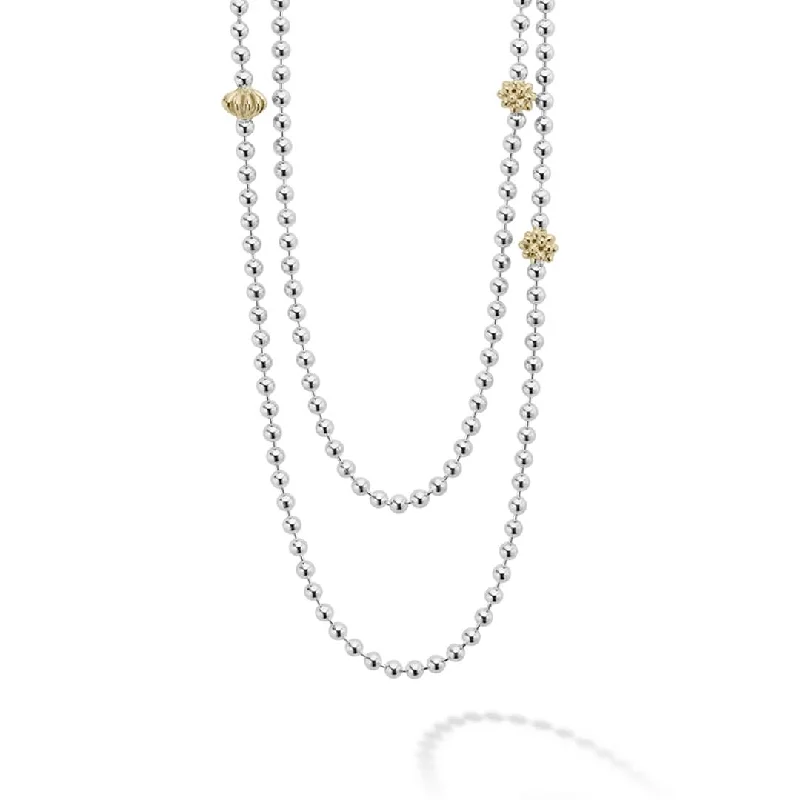 Geometric Crystal Necklace-Caviar Icon Long Two-Tone Caviar Beaded Necklace