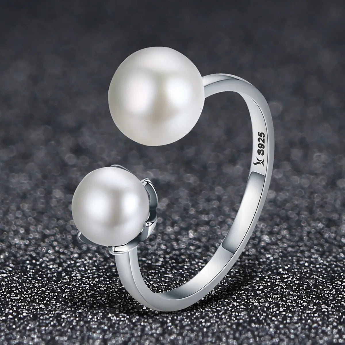 Simple Rose Gold Ring-Casual Moon Sterling Silver Artificial Pearls Zircon Open Rings In Bulk