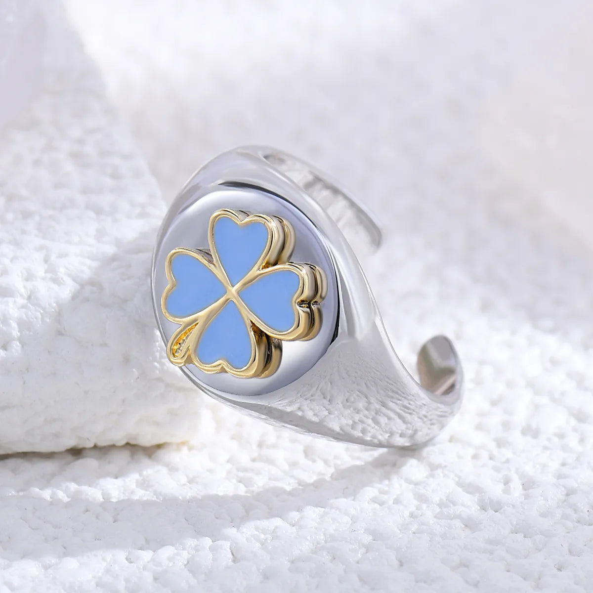 Men’s Gold Ring-Wholesale Vintage Style Simple Style Four Leaf Clover Copper Plating White Gold Plated Open Rings