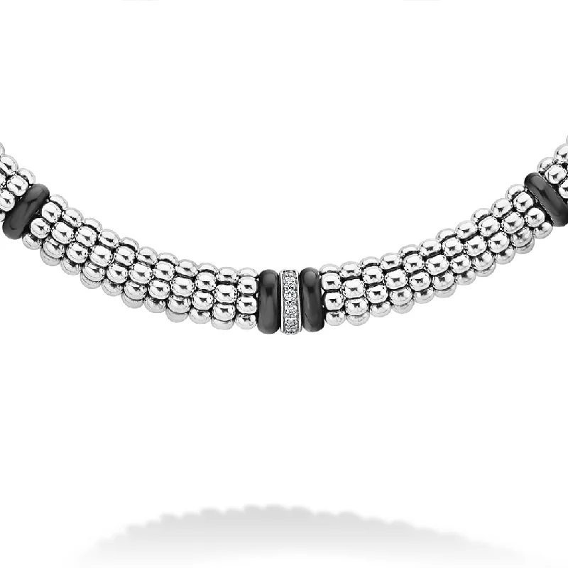 Layered Crystal Necklace-Black Caviar Single Station Diamond Caviar Necklace