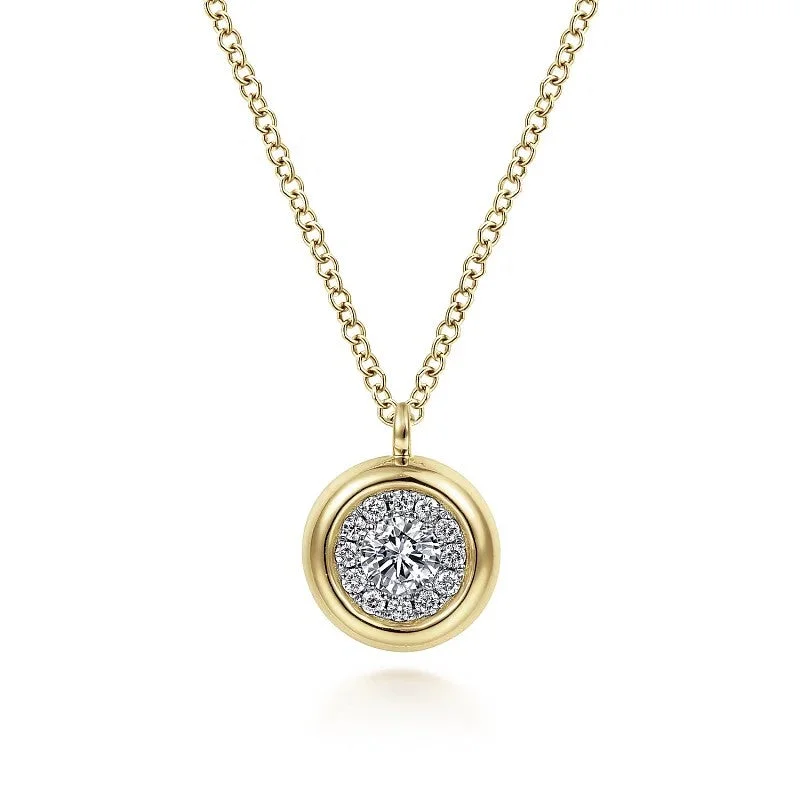 Multi-Layer Chain Necklace-14K Yellow Gold Diamond Halo Pendant Necklace