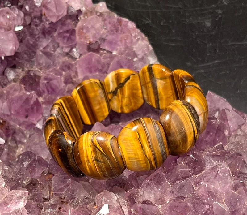 Men's Custom Bracelet-Tigers Eye Double Strand Stretchy Bracelet