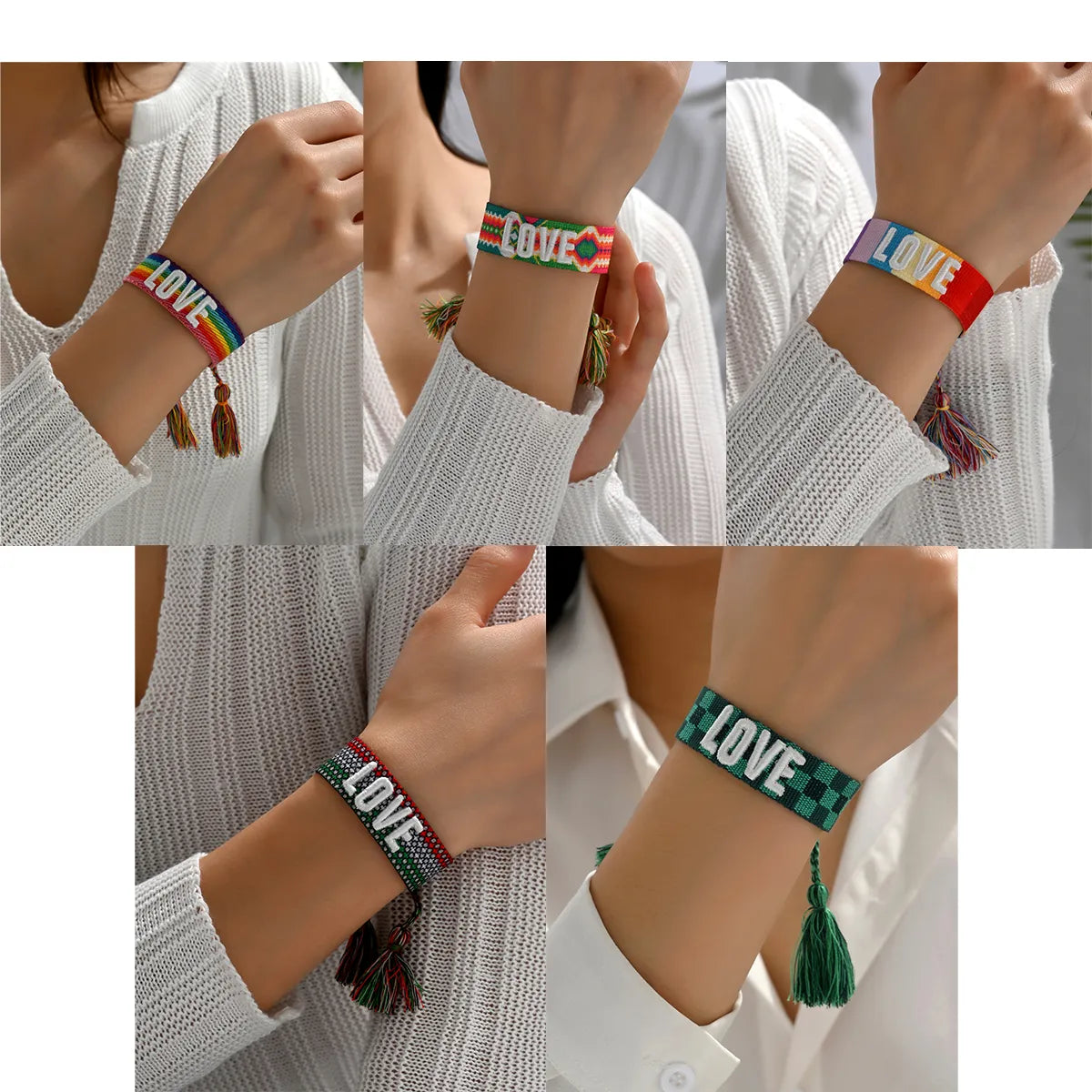 Two-Tone Engagement Ring Set-Casual Vacation Simple Style Letter Stripe Nylon Embroidery Braid Women's Wristband