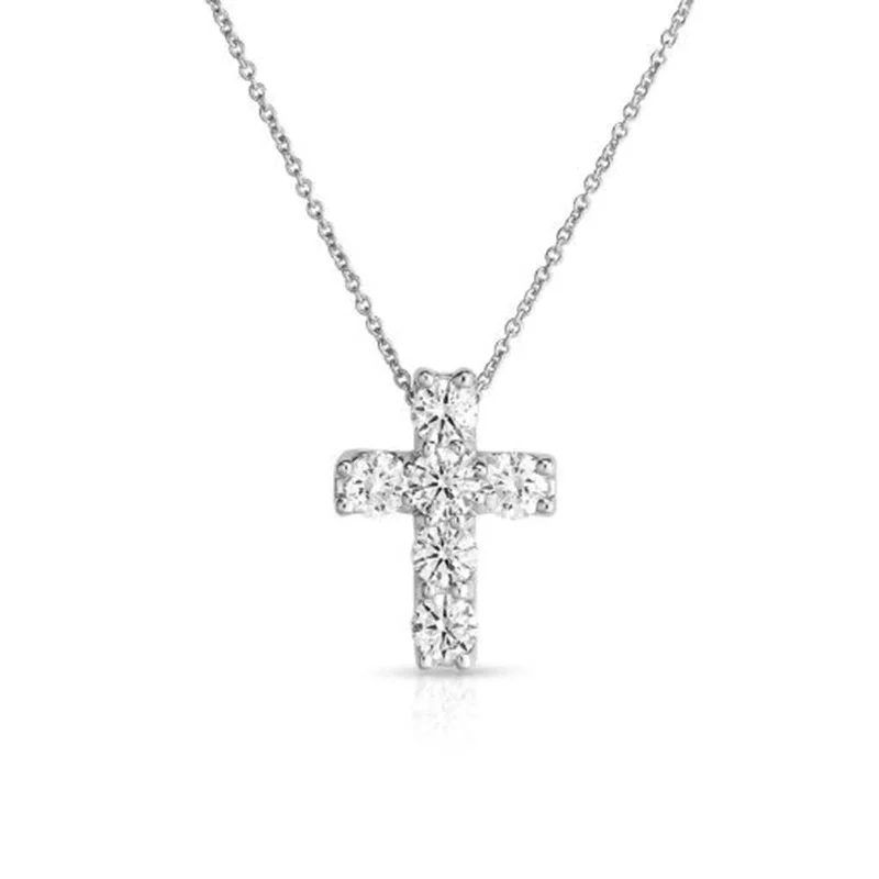 Chunky Gold Necklace-18K White Gold Tiny Treasures Diamond Square Cross Necklace