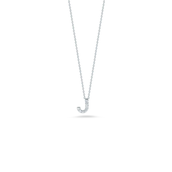 Custom Pendant Necklace for Women-18K WHITE GOLD TINY TREASURES DIAMOND LOVE LETTER “J” NECKLACE