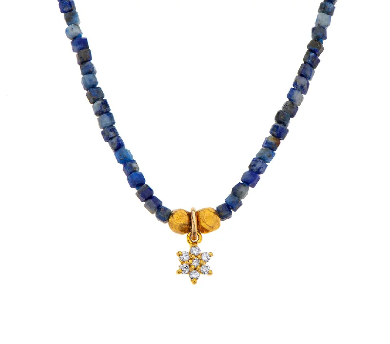 Layered Pearl Necklace-Nava Zahavi Yellow Gold Lapis and Diamonds Pendant Necklace