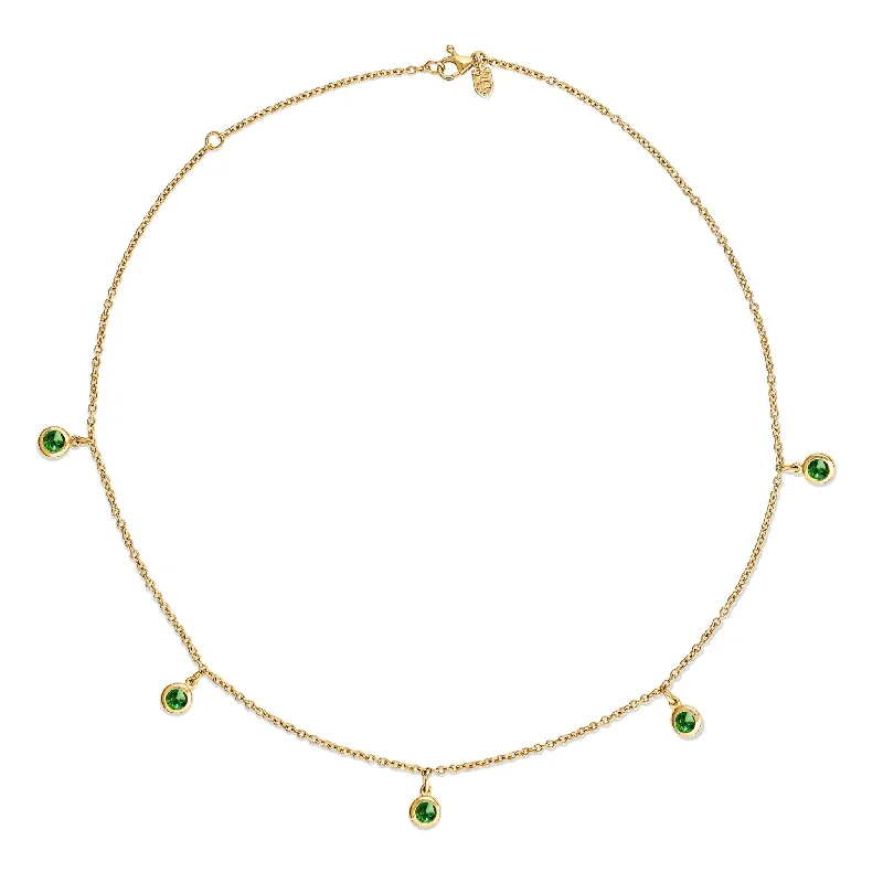 Bridal Crystal Necklace-Talya Five Stone Necklace Yellow Gold - Chrome Diopside