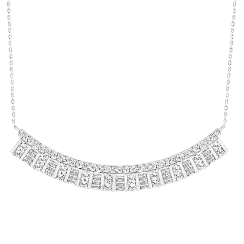 Elegant Gemstone Pendant Necklace-LADIES NECKLACE 0.75CT ROUND/BAGUETTE DIAMOND 14K WHITE GOLD