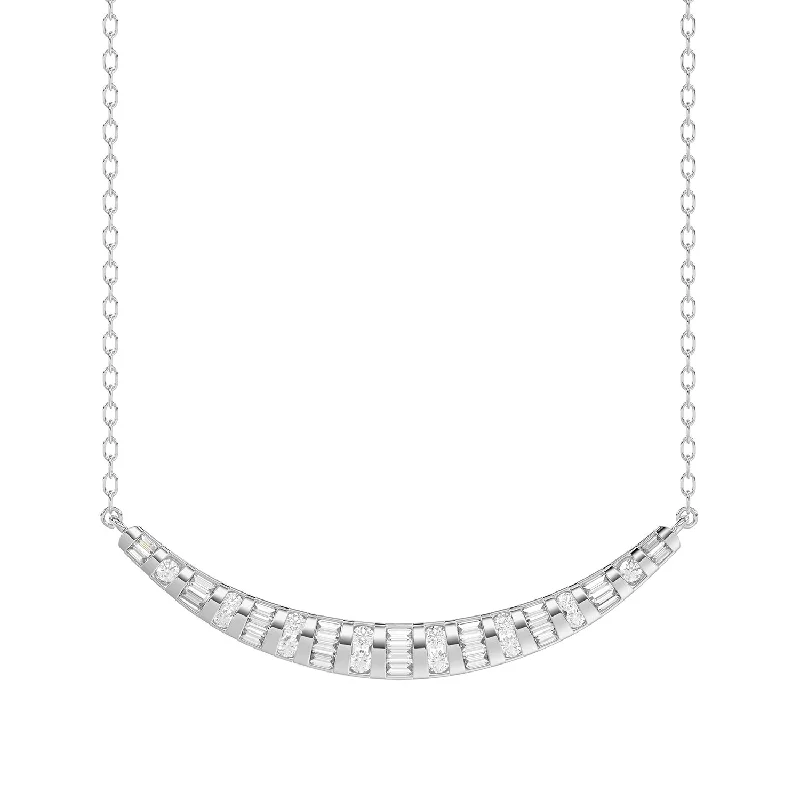 Luxury Silver Necklace-LADIES NECKLACE 0.33CT ROUND/BAGUETTE DIAMOND 14K WHITE GOLD