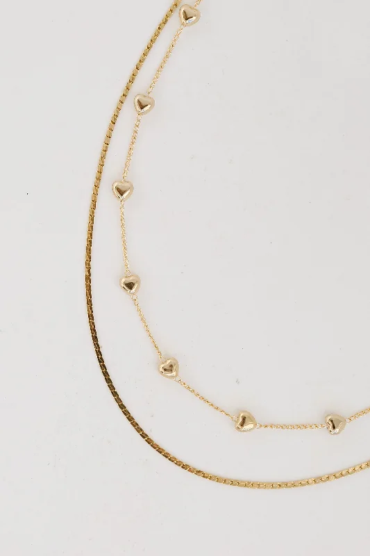 Simple Gold Choker Necklace-FINAL SALE - Aria Gold Heart Layered Chain Necklace