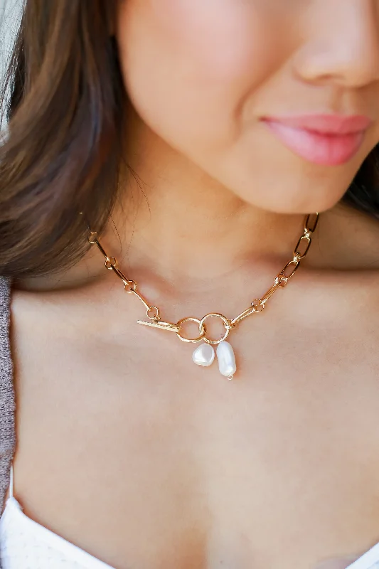 Beaded Gold Pendant Necklace-Oakley Gold Pearl Necklace