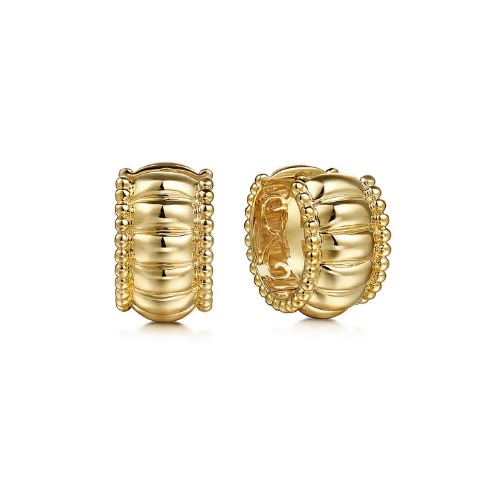 Chic Hoops for Women-14K Yellow Plain Gold Bujukan Huggie Earrings