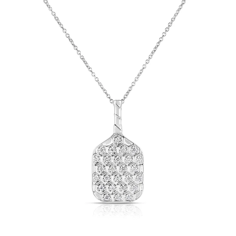 Elegant Gemstone Pendant Necklace-18K White Gold Tiny Treasures Diamond Pickleball Paddle Necklace