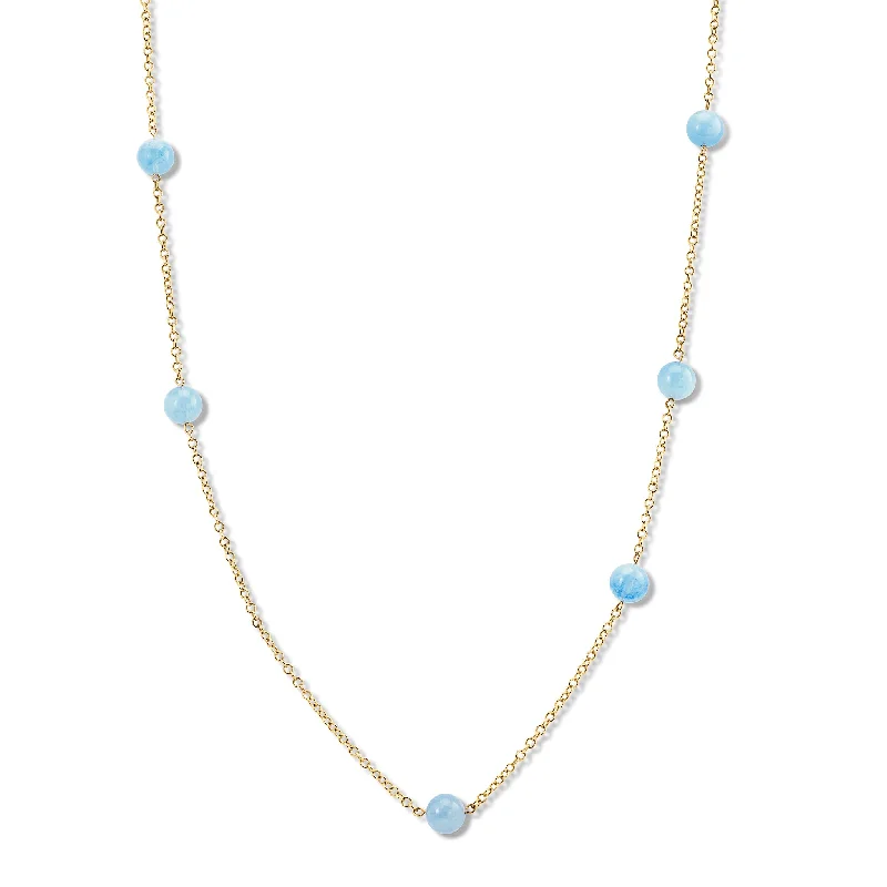 Layered Heart Pendant Necklace-Polyphemus Necklace Yellow Gold - Aquamarine