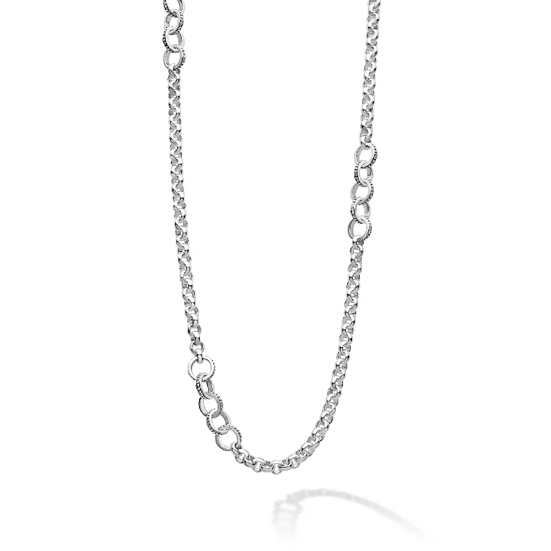 Adjustable Silver Necklace-Signature Caviar Caviar Circle Link Necklace