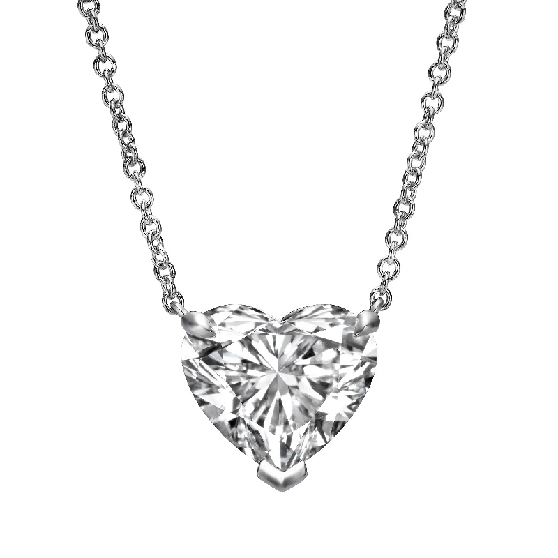 Long Layered Necklace-3.01 ct Lab Grown Heart Shape Diamond Solitaire Pendant Necklace