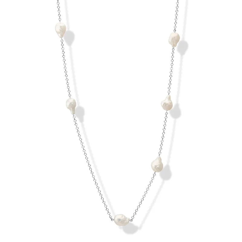 Stylish Beaded Necklace-Polyphemus Necklace White Gold - Pearl