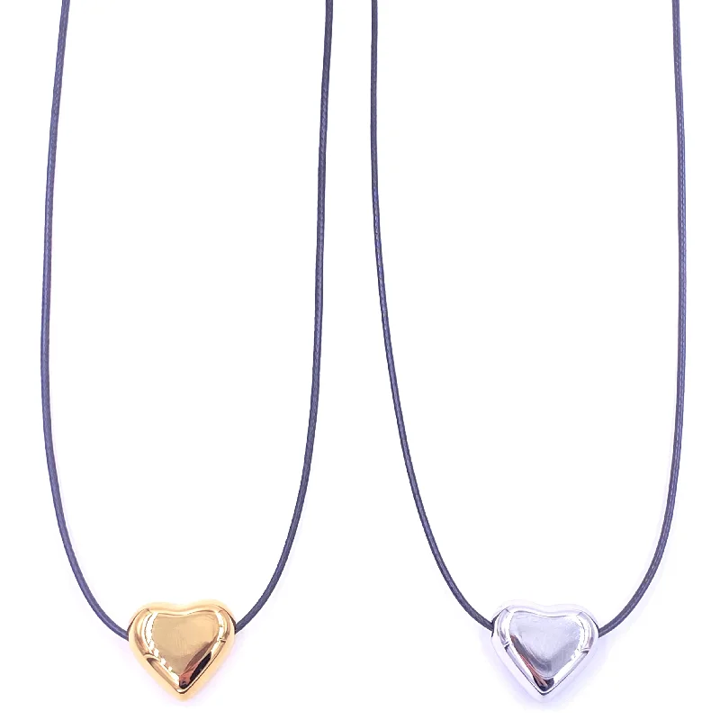 Modern Pendant Necklace-Ashley Gold Stainless Steel Puffy Heart Adjustable Rope Necklace