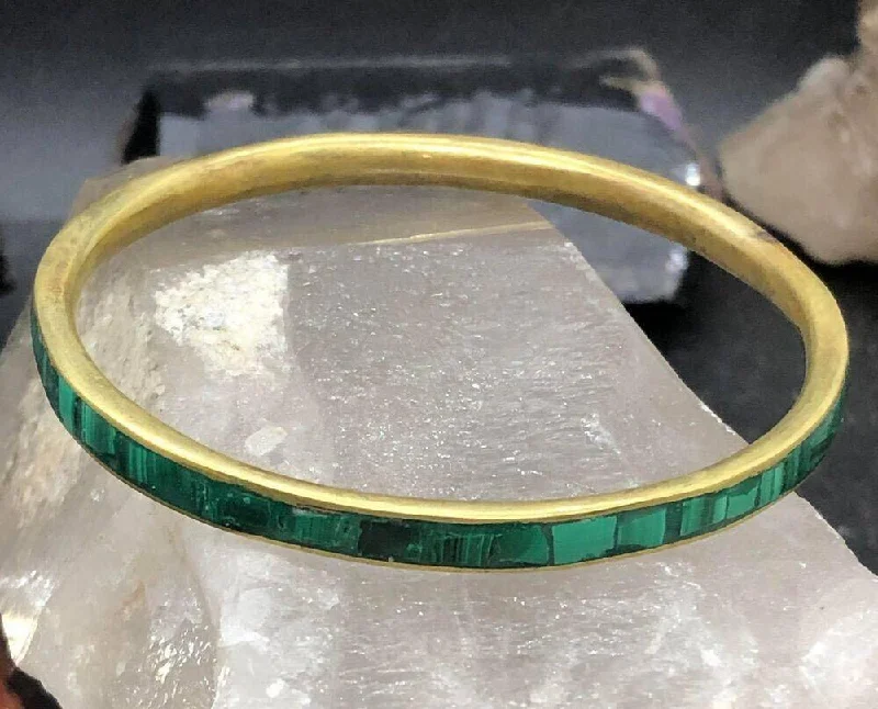 Personalized Bracelet for Her-Malachite Inlaid in Solid Brass Bracelet fits 6-7 inch woman’s wrist- LAST ONE