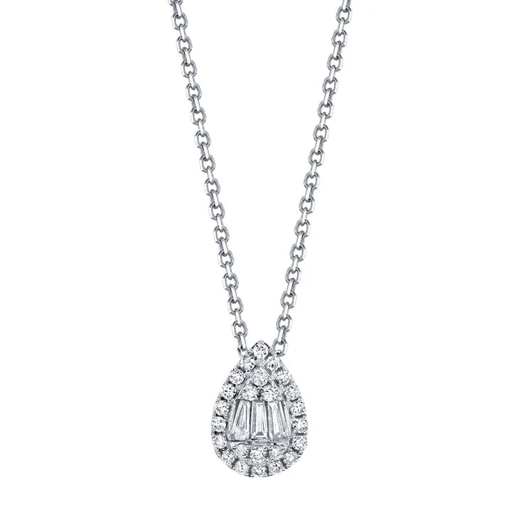 Crystal Charm Necklace-14KWG 0.32CTW DIA BAGUETTE PEAR SHAPE NECKLACE