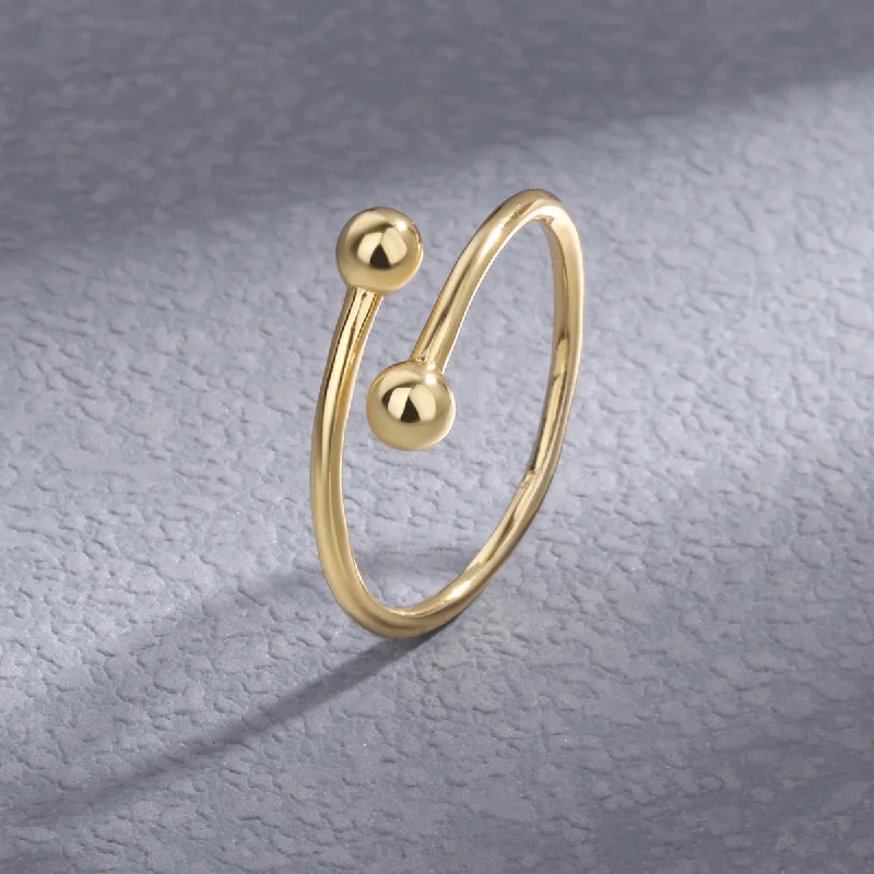 Double Beads Open Ring-Gold