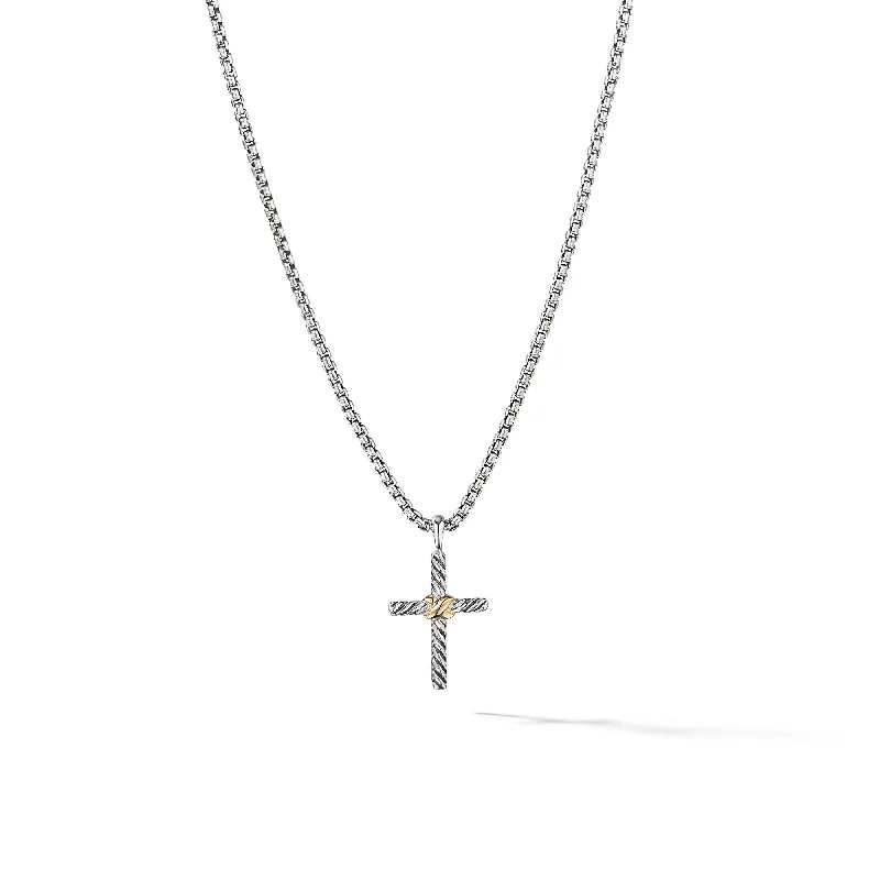 Designer Charm Necklace-Petite X Cross Necklace in Sterling Silver with 14K Yellow Gold\, 24mm