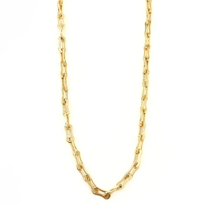 Handmade Chain Necklace-Ashley Gold Stainless Steel Gold Plated Pinched Link Chain Design Necklace