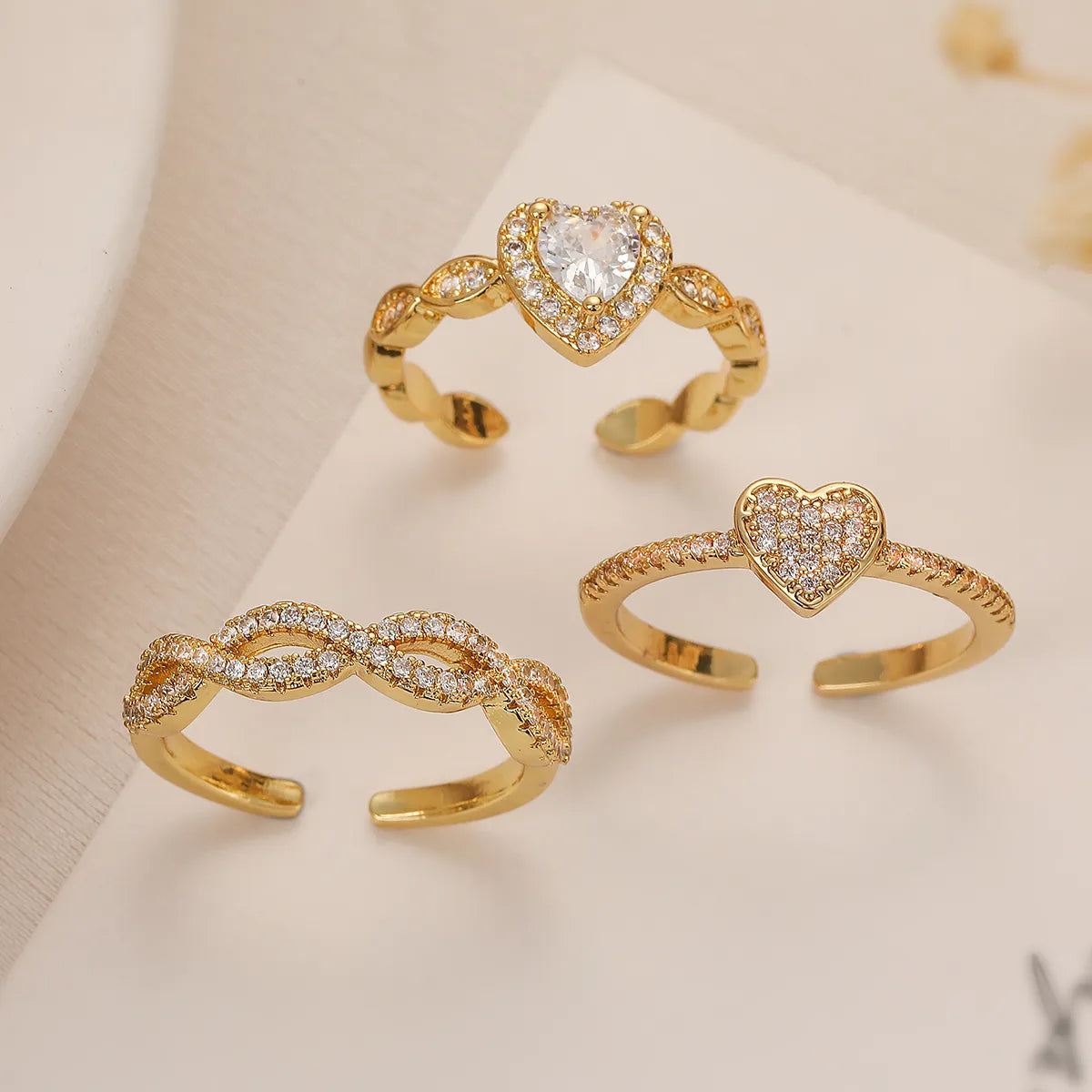 Gemstone Band Ring-Simple Style Heart Shape Copper 18k Gold Plated Zircon Open Rings In Bulk