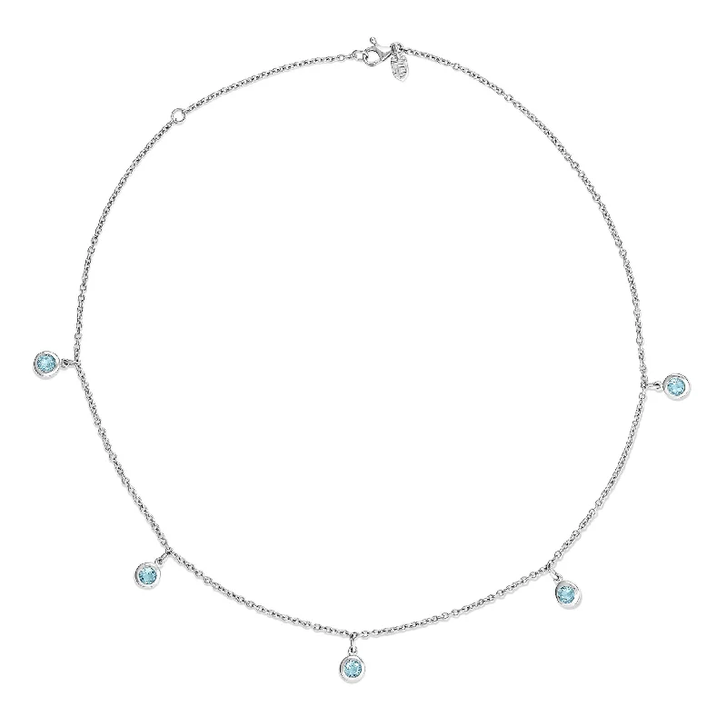 Vintage Charm Necklace-Talya Five Stone Necklace White Gold - Blue Topaz