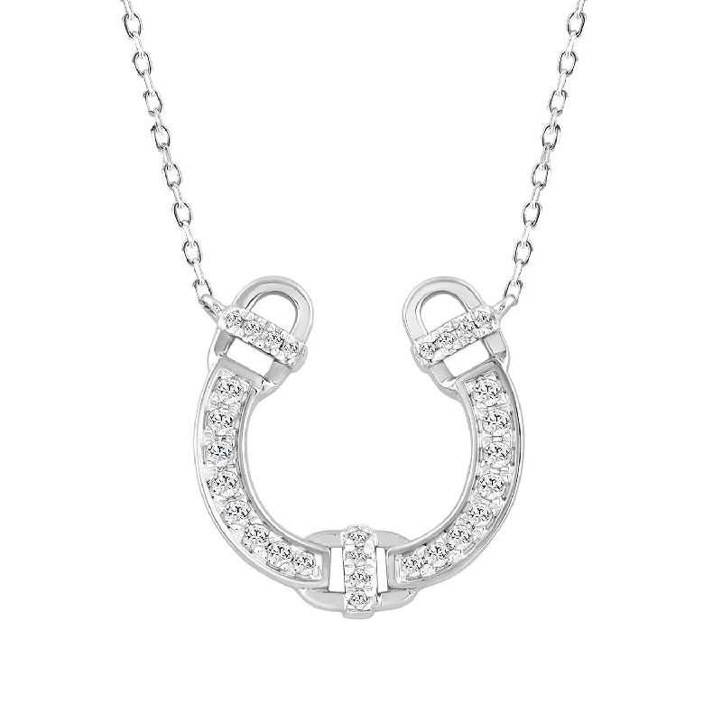 Custom Gold Charm Necklace-LADIES NECKLACE 0.16CT ROUND DIAMOND 14K WHITE GOLD